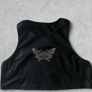 Y2K butterfly rhinestone crop top
